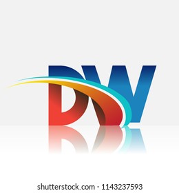 initial letter DW logotype company name colored red and blue and swoosh design. vector logo for business and company identity.
