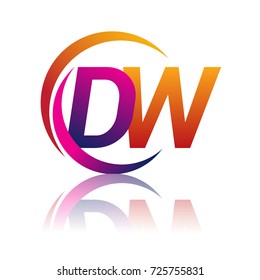 initial letter DW logotype company name orange and magenta color on circle and swoosh design. vector logo for business and company identity.