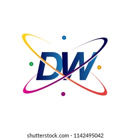 initial letter DW logotype science icon colored blue, red, green and yellow swoosh design. vector logo for business and company identity.