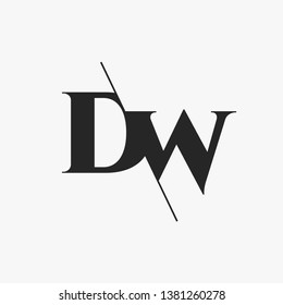 Initial Letter DW Monogram Sliced. Modern logo template isolated on gray background