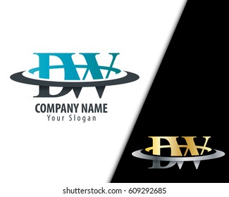 Initial Letter DW With Overlapping Swoosh Circle Logo