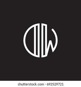 Initial letter DW, OW, minimalist line art monogram circle shape logo, white color on black background