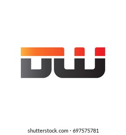Initial letter DW, straight linked line bold logo, gradient fire red black colors