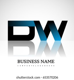 Initial letter DW uppercase modern and simple logo linked blue and black colored, isolated in white background. Vector design for company identity