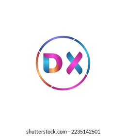 Letra inicial del logotipo redondeado de la curva DX, colores brillantes de color gradiente