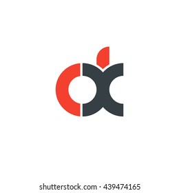 initial letter dx linked round lowercase logo red