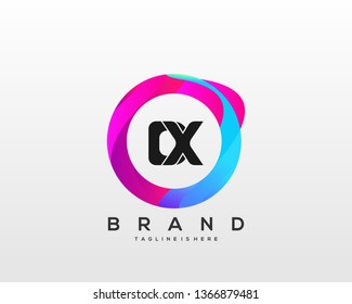 Initial letter DX logo with colorful circle background, letter combination logo design for creative industry, web, business and company. - Vector