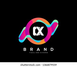 Initial letter DX logo with colorful circle background, letter combination logo design for creative industry, web, business and company. - Vector