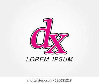 Initial letter dx logo. Monogram lowercase italic