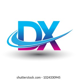 initial letter DX logotype company name colored blue and magenta swoosh design. vector logo for business and company identity.