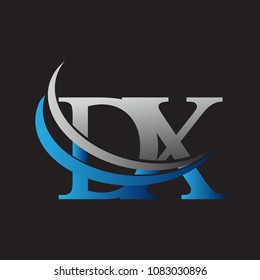 initial letter DX logotype company name colored blue and grey swoosh design. vector logo for business and company identity.