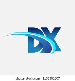 initial letter DX logotype company name colored blue and swoosh design. vector logo for business and company identity.
