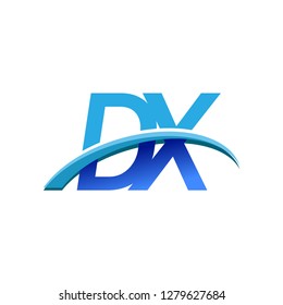 initial letter DX logotype company name colored blue and swoosh design. vector logo for business and company identity.
