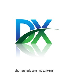 initial letter DX logotype company name colored blue and green swoosh design. vector logo for business and company identity.
