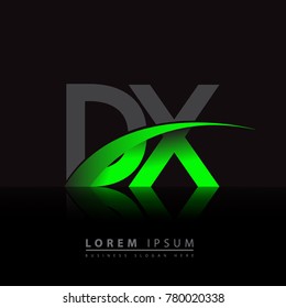 initial letter DX logotype company name colored green and black swoosh design. vector logo for business and company identity.
