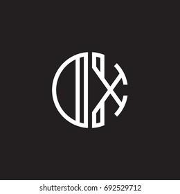Initial letter DX, OX, minimalist line art monogram circle shape logo, white color on black background
