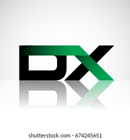 Initial letter DX uppercase modern and simple logo linked green and black colored, isolated in white background. Vector design for company identity.