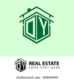 Initial Letter DY House Logo, Hexagonal Shape with Green Color