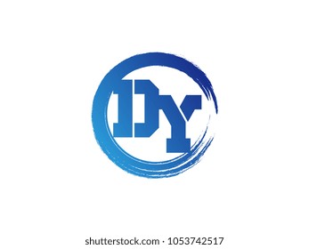 Initial letter DY logo with blue zen brush