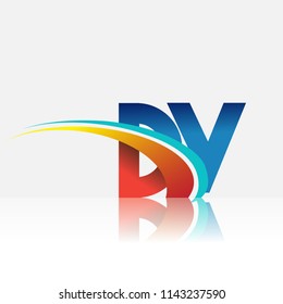 initial letter DY logotype company name colored red and blue and swoosh design. vector logo for business and company identity.
