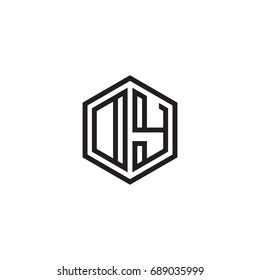 Initial letter DY, OY, minimalist line art monogram hexagon logo, black color
