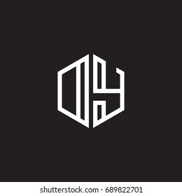 Initial letter DY, OY, minimalist line art monogram hexagon shape logo, white color on black background
