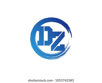Initial letter DZ logo with blue zen brush