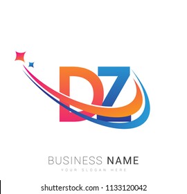 initial letter DZ logotype company name colored orange, red and blue swoosh star design. vector logo for business and company identity.