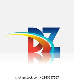 initial letter DZ logotype company name colored red and blue and swoosh design. vector logo for business and company identity.
