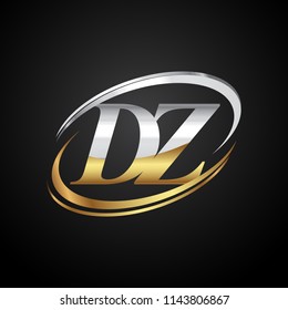 initial letter DZ logotype company name colored gold and silver swoosh design. isolated on black background.