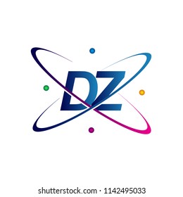 initial letter DZ logotype science icon colored blue, red, green and yellow swoosh design. vector logo for business and company identity.