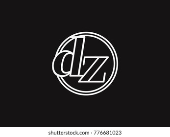 Initial letter dz lowercase outline inside the circle logo template white on black background