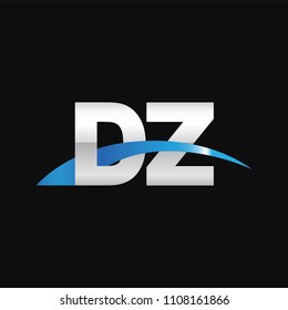 Initial letter DZ, overlapping movement swoosh logo, metal silver blue color on black background