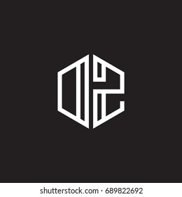 Initial letter DZ, OZ, minimalist line art monogram hexagon shape logo, white color on black background