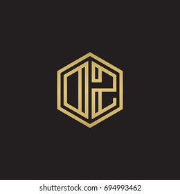 Initial letter DZ, OZ, minimalist line art hexagon logo, gold color on black background