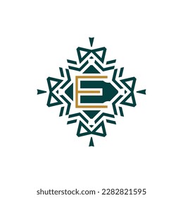 Initial letter E abstract antique pattern emblem decorative logo