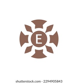 Initial letter E abstract decorative natural leaf pin emblem logo