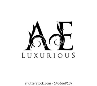 Initial letter A and E, AE, VINTAGE decorative ornament emblem badge, overlapping monogram logo, classy letter logo icon.