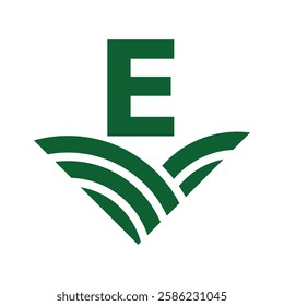 Initial Letter E Agriculture Logo Concept For Farming Symbol Vector Template