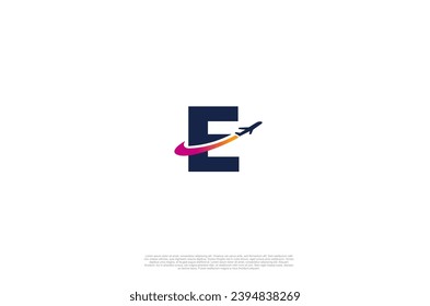 Initial Letter E and airplane for agency travel check, transport, logistics, delivery logo design. Vector illustration template
