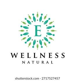 Initial letter E alphabet wellness, green, leaves, natural, health, organic, logo design, circle leaf nature graphic icon vector template