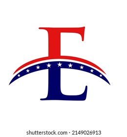 Logo de la carta inicial e americana para el sello de empresa, empresa y empresa. Logotipo estadounidense sobre la plantilla de vector carta E