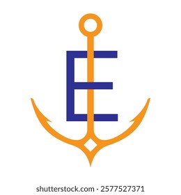 Initial Letter E Anchor Logo Design Concept For Boat, Ship, Yacht, Nautical Transport Symbol