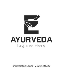 Letra Inicial E Ayurveda Eco Logo Design, Modelo Vetor Conceito Farmácia