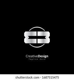 Initial letter E B Logo Metallic Design with Circle Element. Vector Illustration Template Dark Concept 