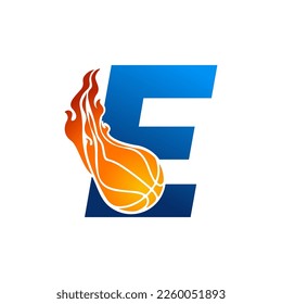 Initial Letter E Basketball Logo Concept with fireball