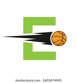 Initial Letter E Basketball Logo Design With Speed Symbol. Basketball Logo For Academy and Club Sign