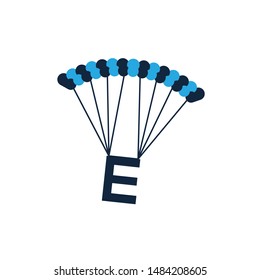 Initial letter E in blue parachute education logo design