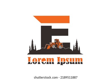 initial Letter E bulldozer  logo