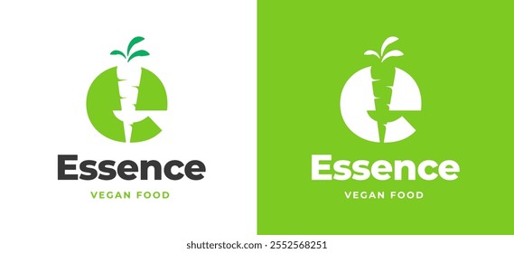 Initial Letter E with Carrot Icon Logo Inspiration. Carrot icon with Letter E Logo for Restaurant, Vegan, Cafe, and Food Service Branding. Alphabet Restaurant Vector Logo Illustration.